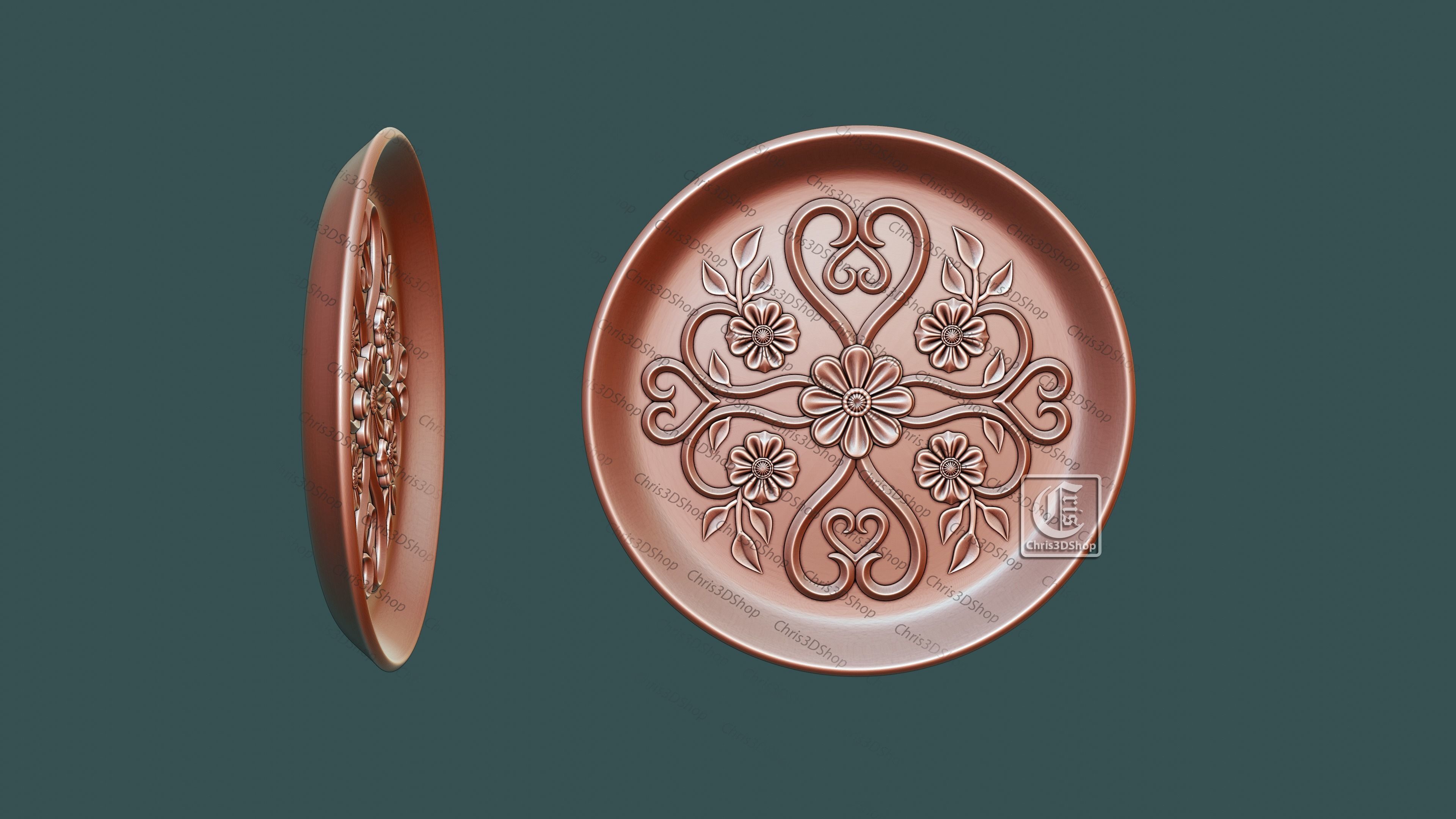 Decorative Round Tray- 3D STL file for CNC and 3D Printer  3D model_1