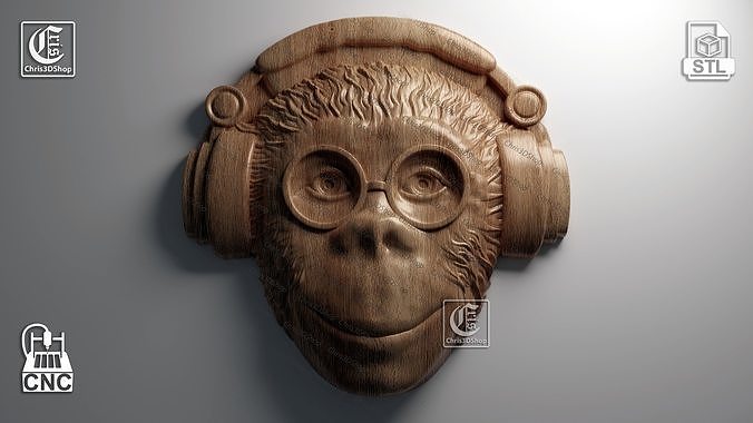 Monkey with Headphones - 3D STL Files for CNC  3D print model