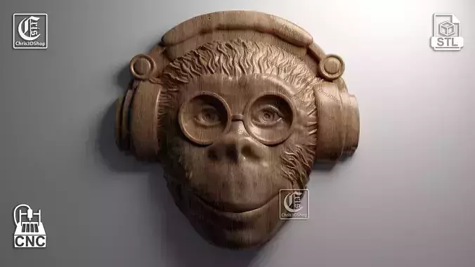 Monkey with Headphones - 3D STL Files for CNC  3D print model