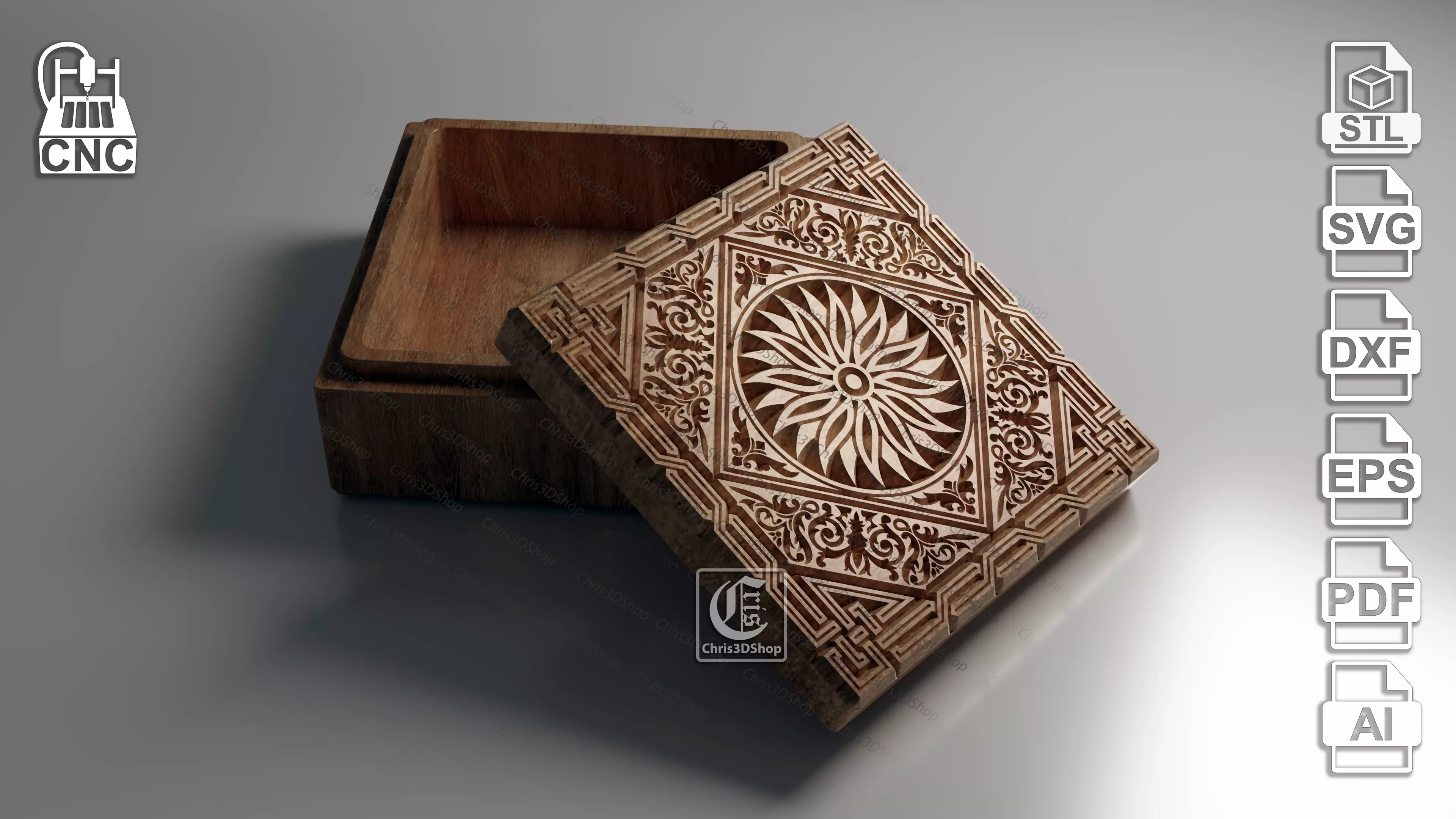 V-Carved Square Jewelry Box - CNC Files 3D model