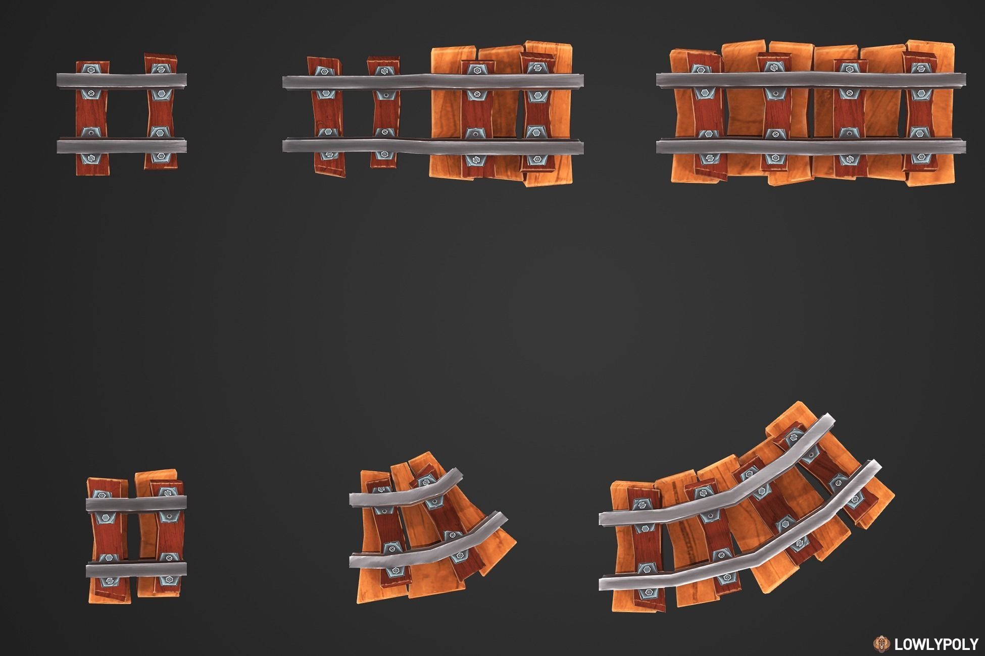 Stylized Railway Modular Constructor Low-poly 3D model_7