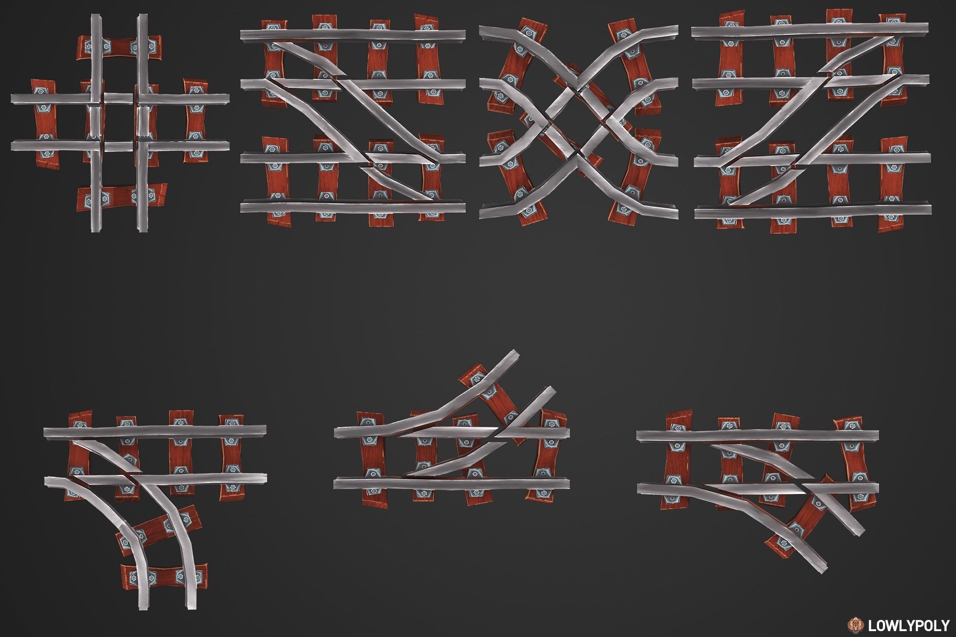 Stylized Railway Modular Constructor Low-poly 3D model_20