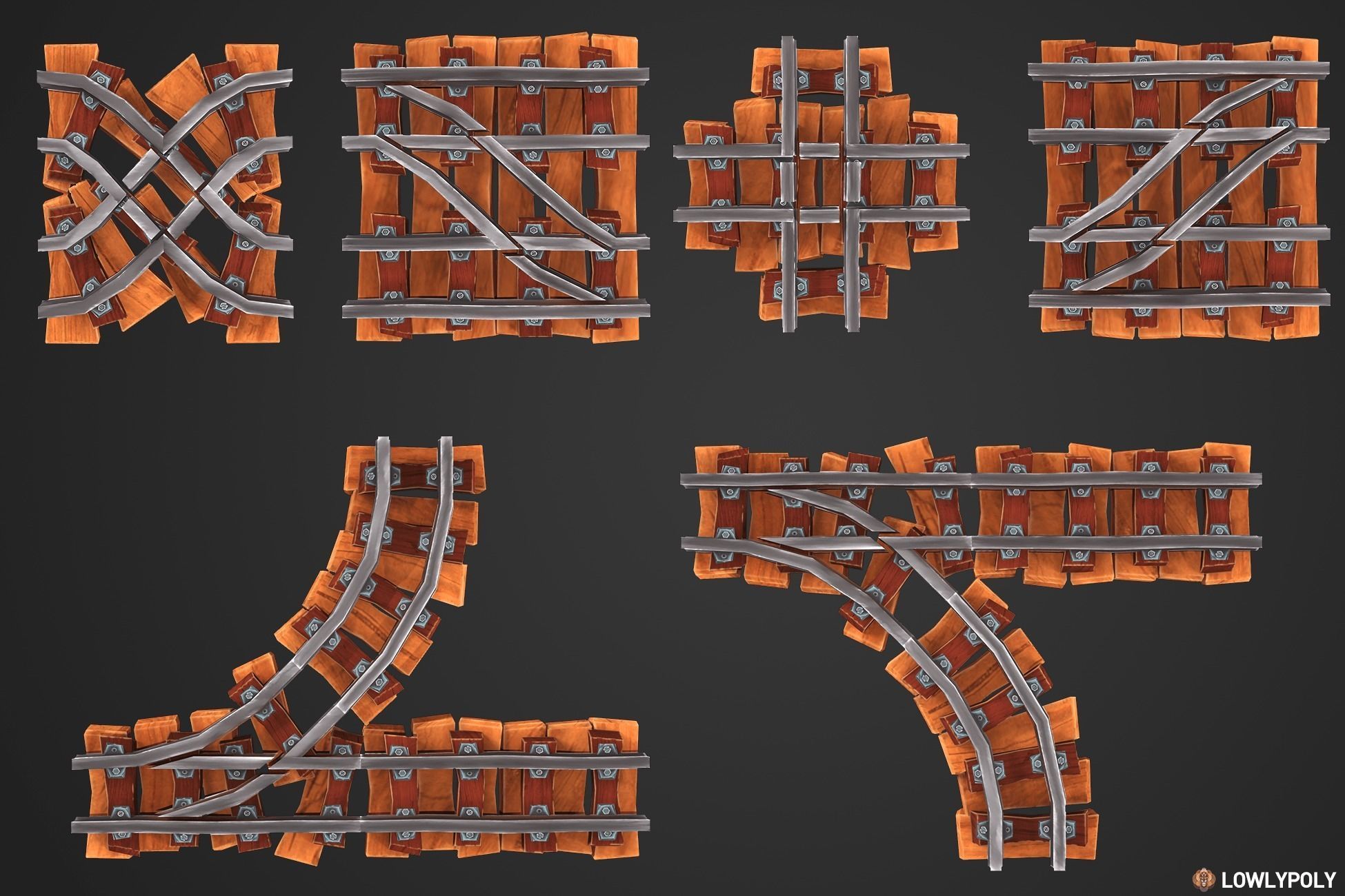 Stylized Railway Modular Constructor Low-poly 3D model_9