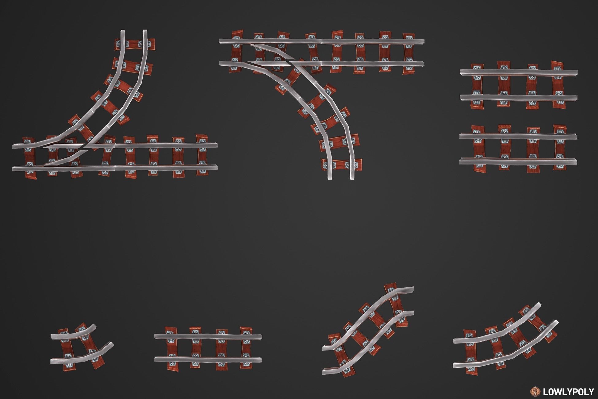 Stylized Railway Modular Constructor Low-poly 3D model_18