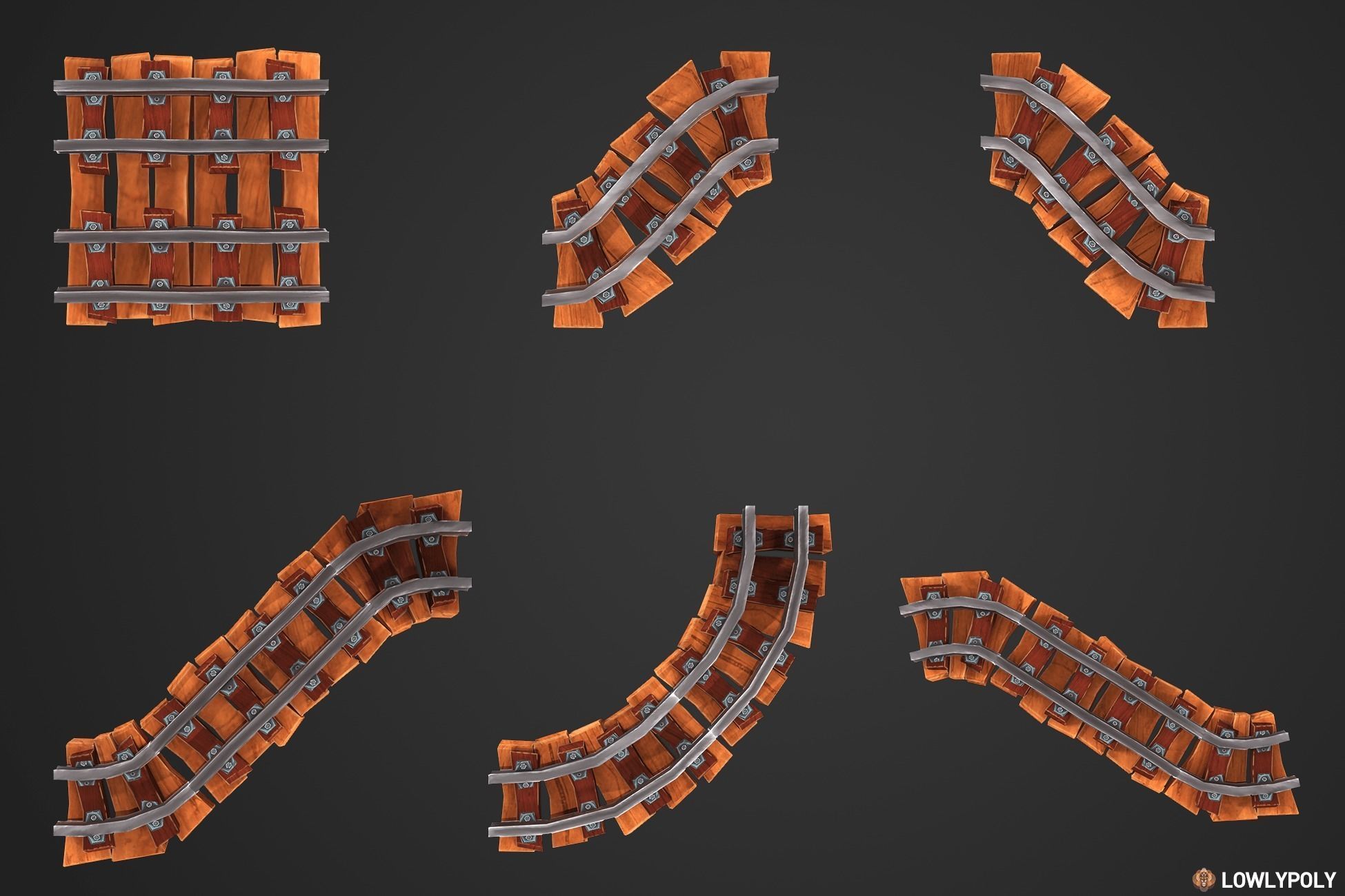 Stylized Railway Modular Constructor Low-poly 3D model_8