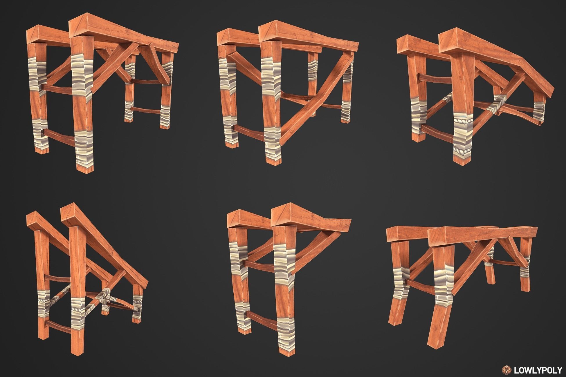 Stylized Railway Modular Constructor Low-poly 3D model_11