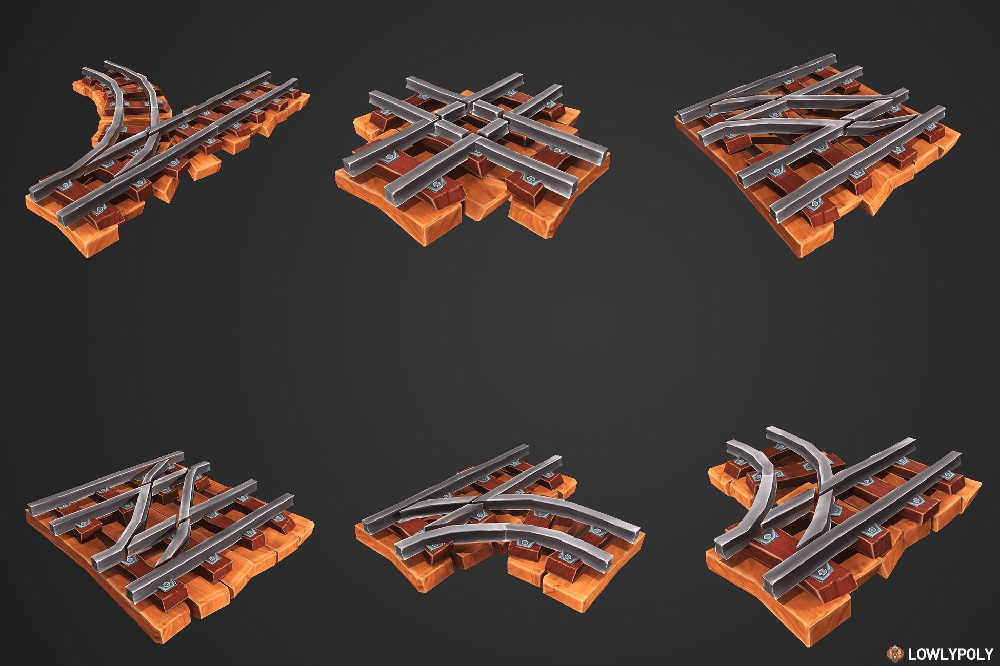 Stylized Railway Modular Constructor Low-poly 3D model_12