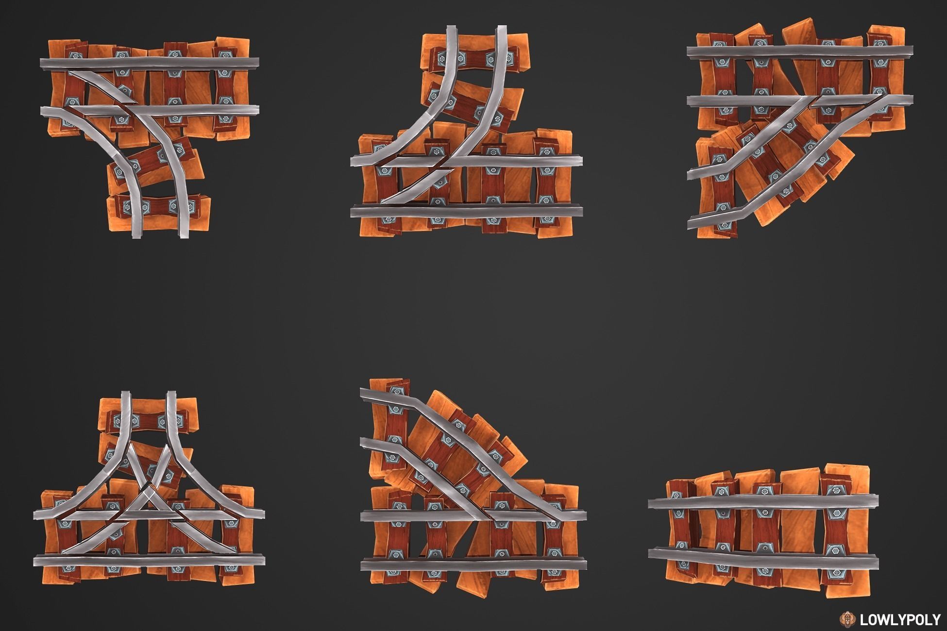 Stylized Railway Modular Constructor Low-poly 3D model_10