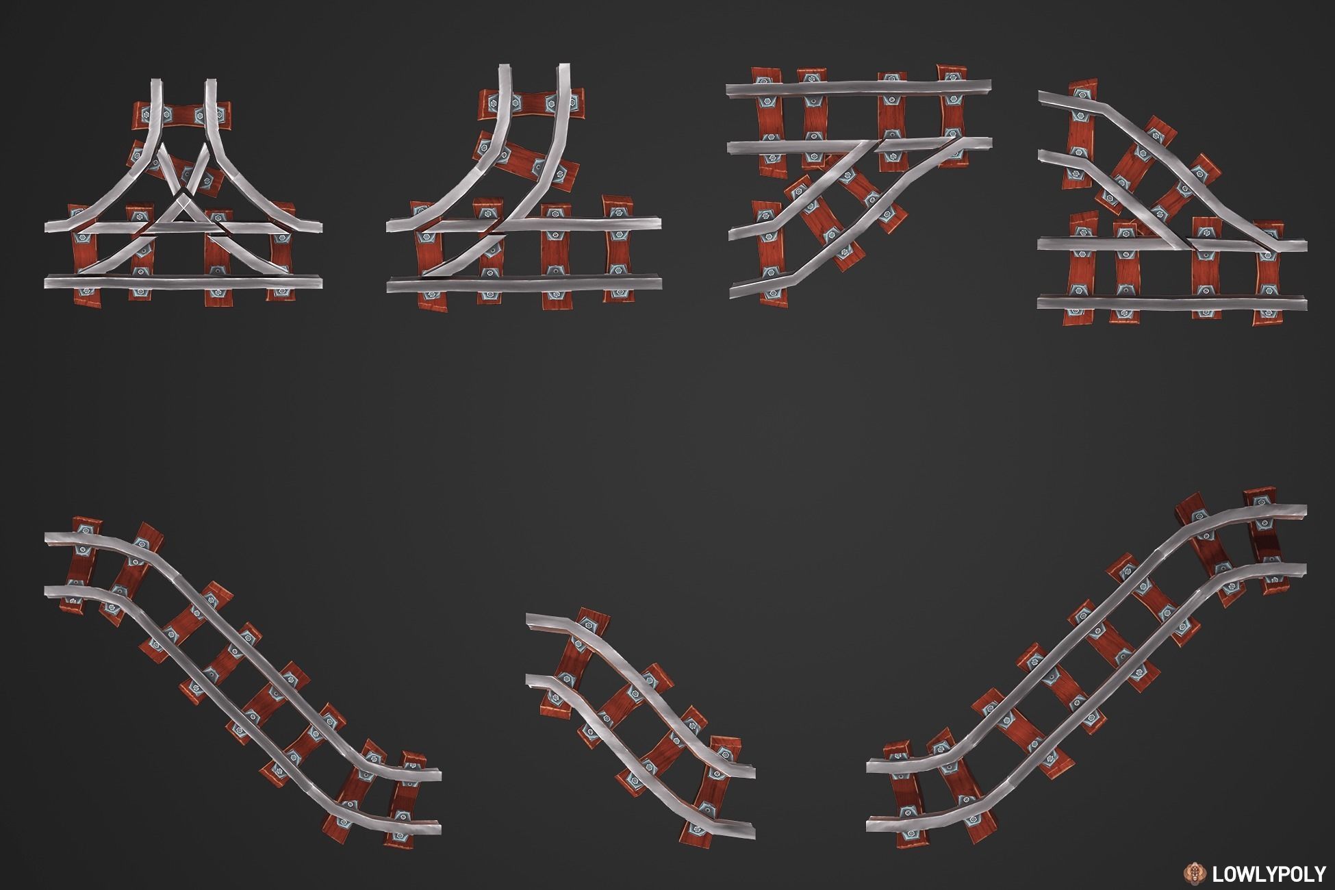 Stylized Railway Modular Constructor Low-poly 3D model_19