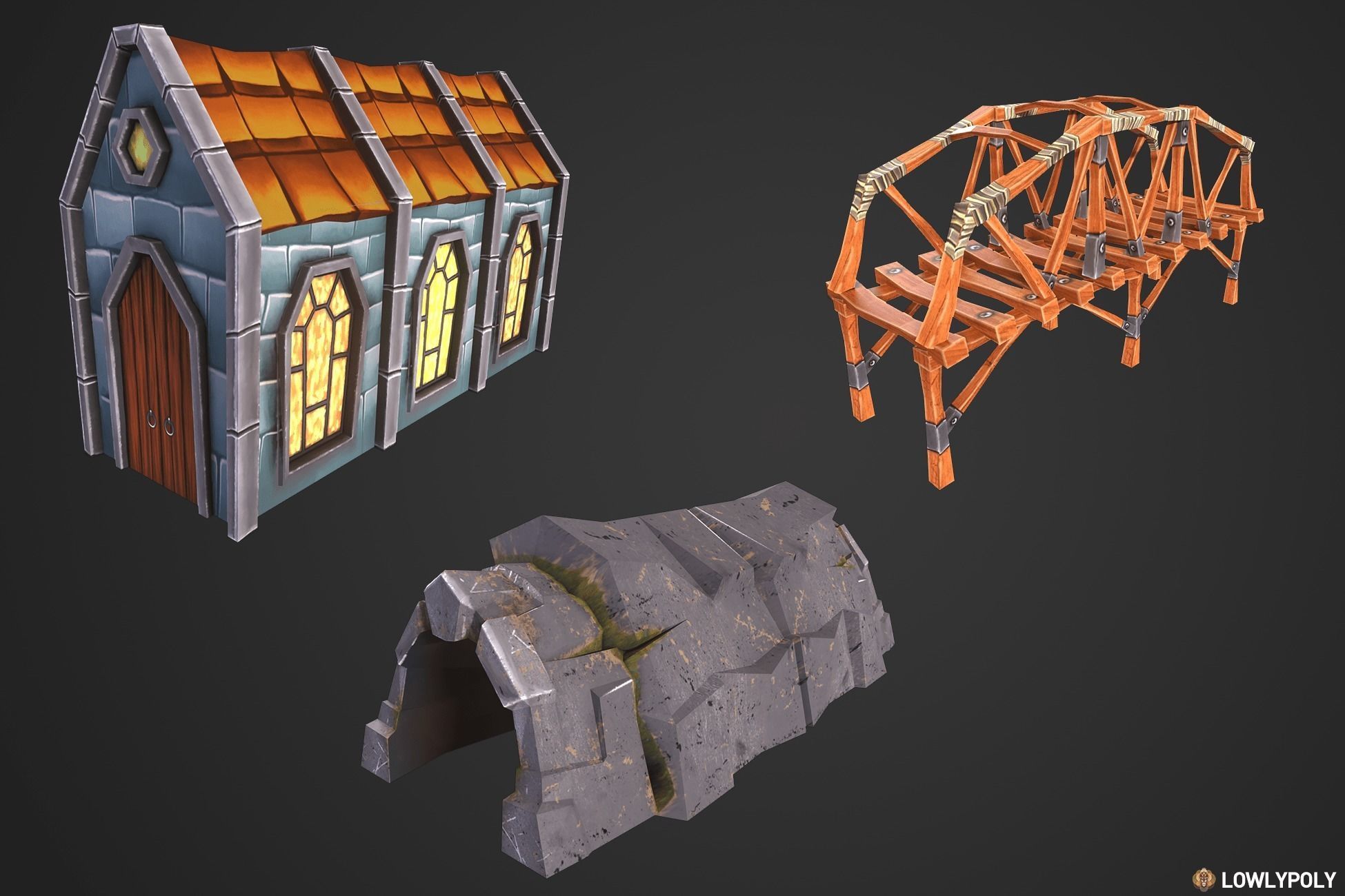 Stylized Railway Modular Constructor Low-poly 3D model_6