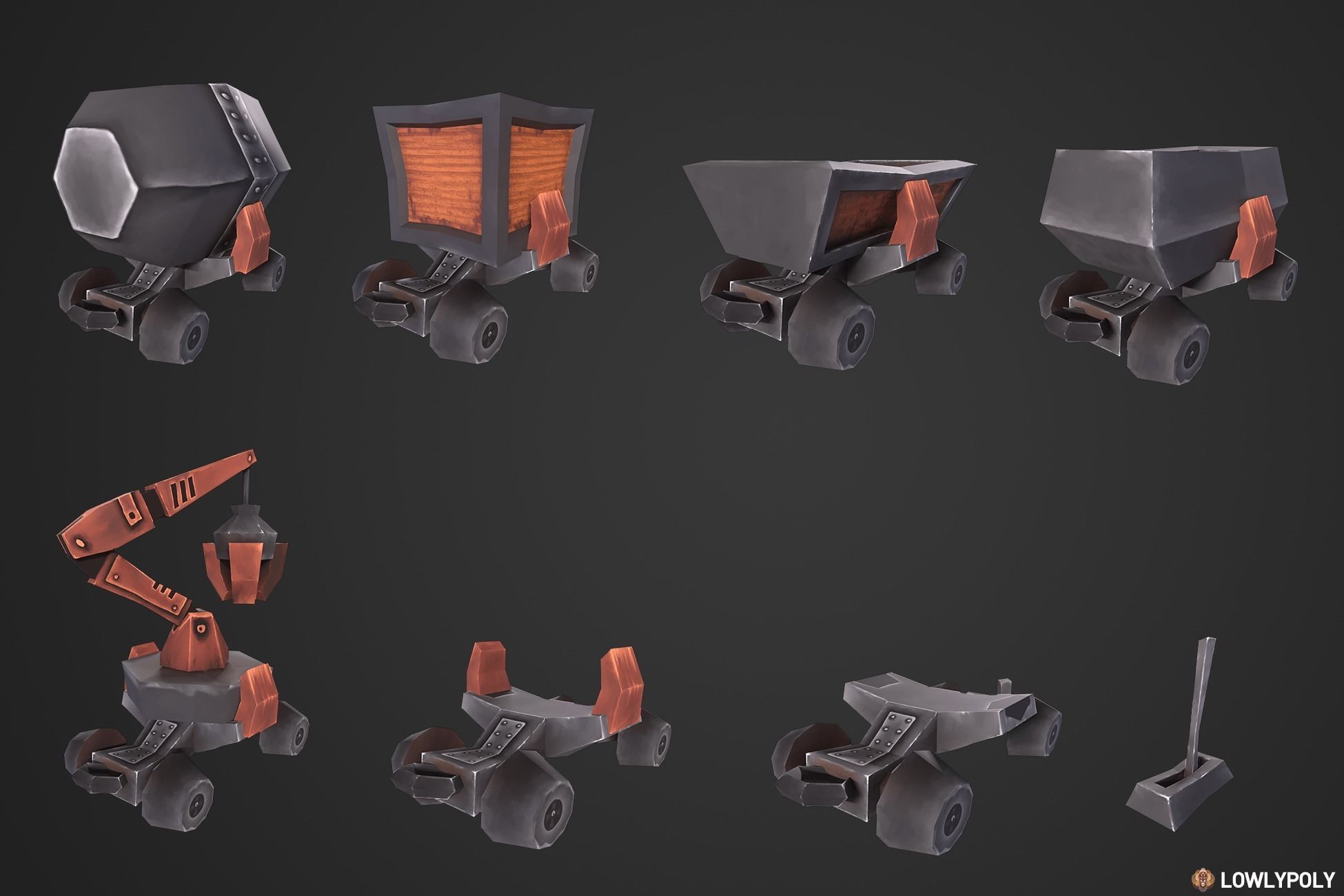 Stylized Railway Modular Constructor Low-poly 3D model_15