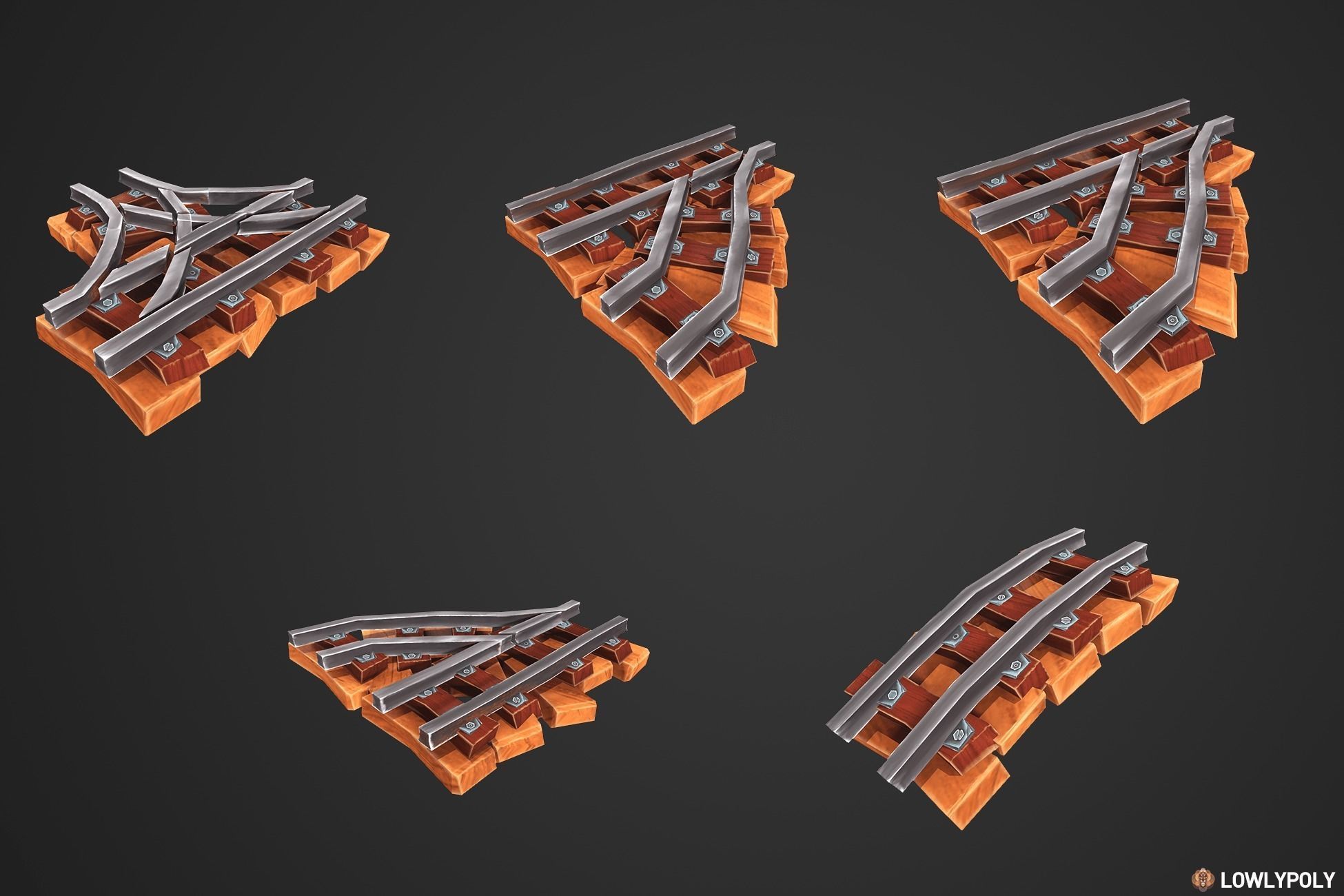 Stylized Railway Modular Constructor Low-poly 3D model_13