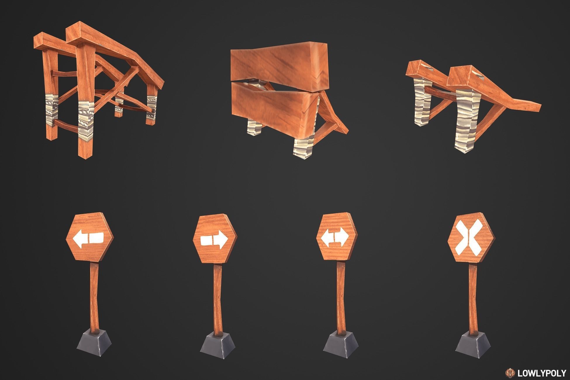 Stylized Railway Modular Constructor Low-poly 3D model_14