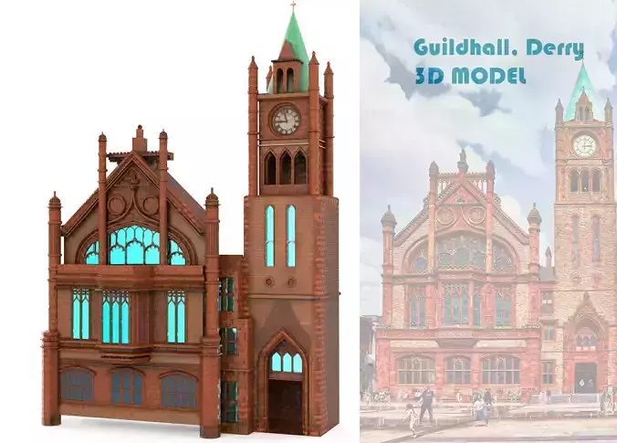 Guildhall - Derry City  Strabane with texture Low-poly 3D model