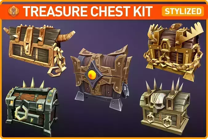 Treasure Chest Bundle Low-poly 3D model