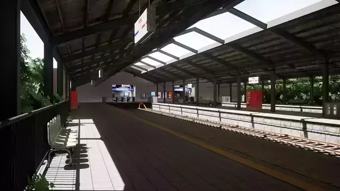 Japanese Railway Station - Realistic Environment Low-poly 3D model