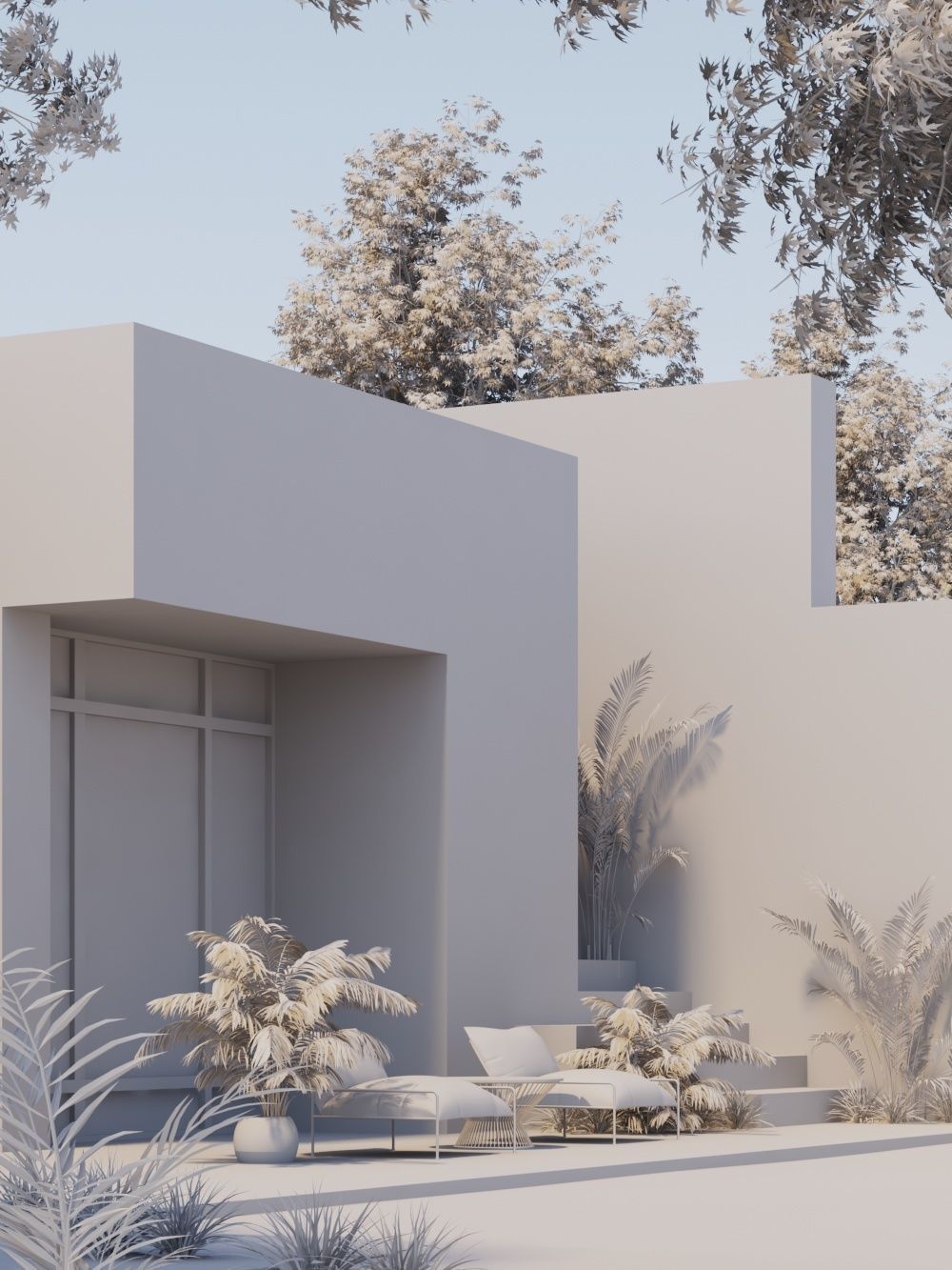 VRay - 3DS MAX scene files Minimal house Exterior 3D model Low-poly 3D model_4