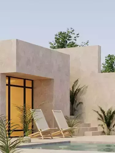 VRay - 3DS MAX scene files Minimal house Exterior 3D model Low-poly 3D model