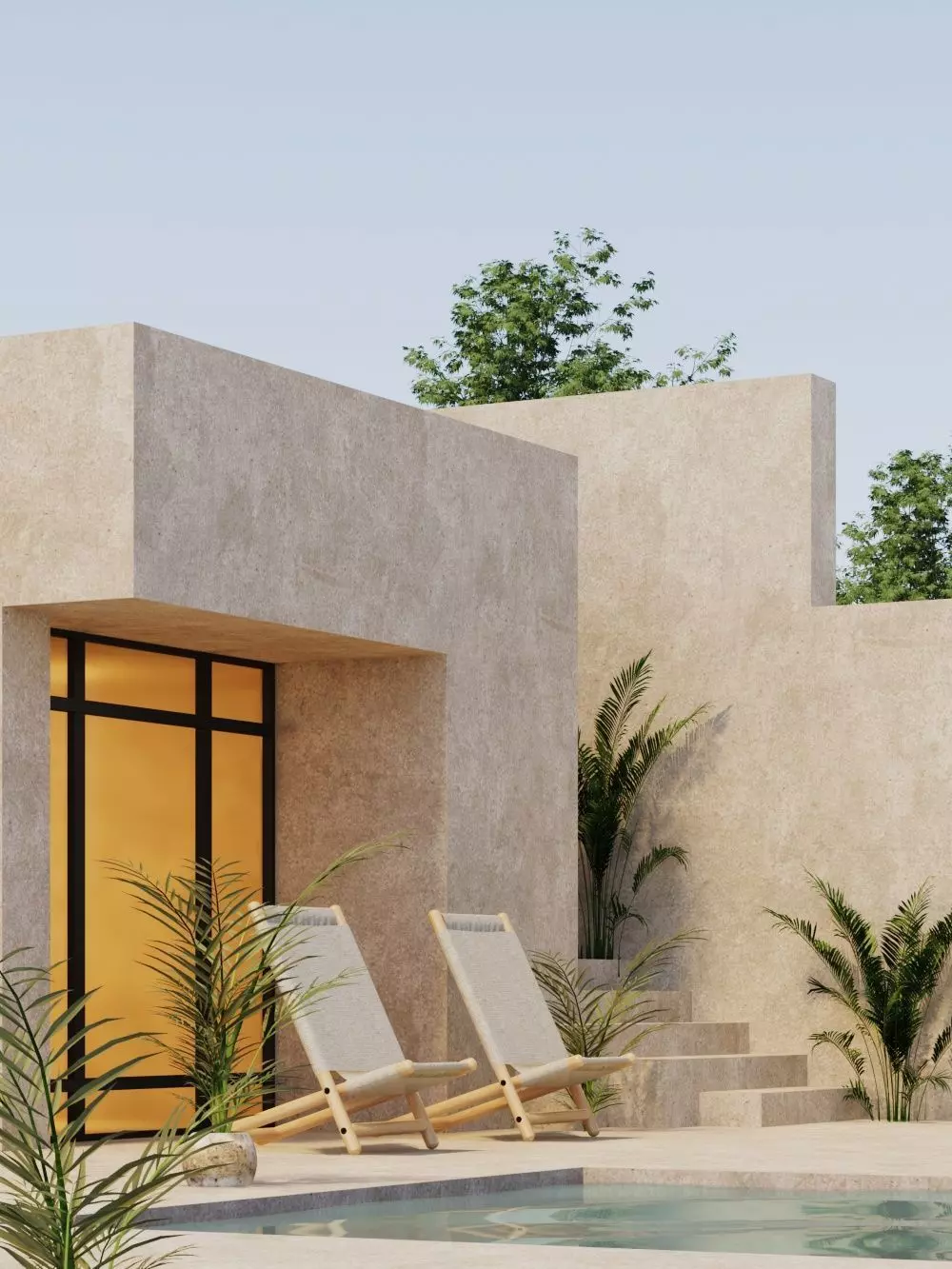 VRay - 3DS MAX scene files Minimal house Exterior 3D model Low-poly 3D model_0