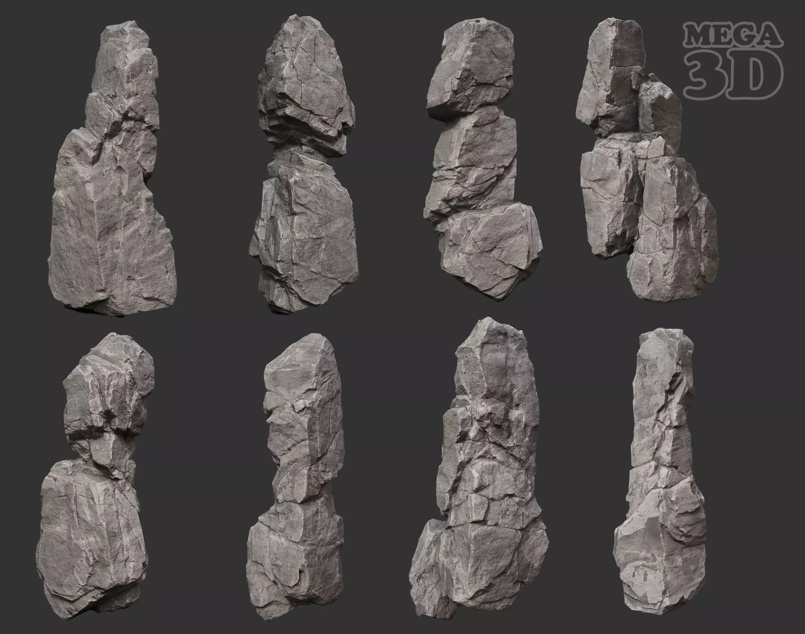 Gray Vertical Rock Modular 221120 - Ultra HD 16K Texture Low-poly 3D model_0