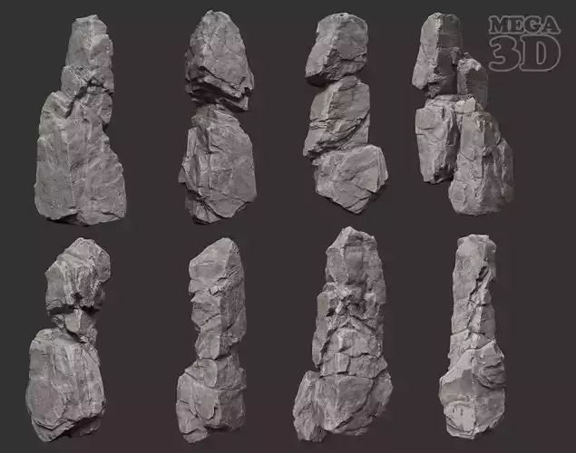 Gray Vertical Rock Modular 221120 - Ultra HD 16K Texture Low-poly 3D model