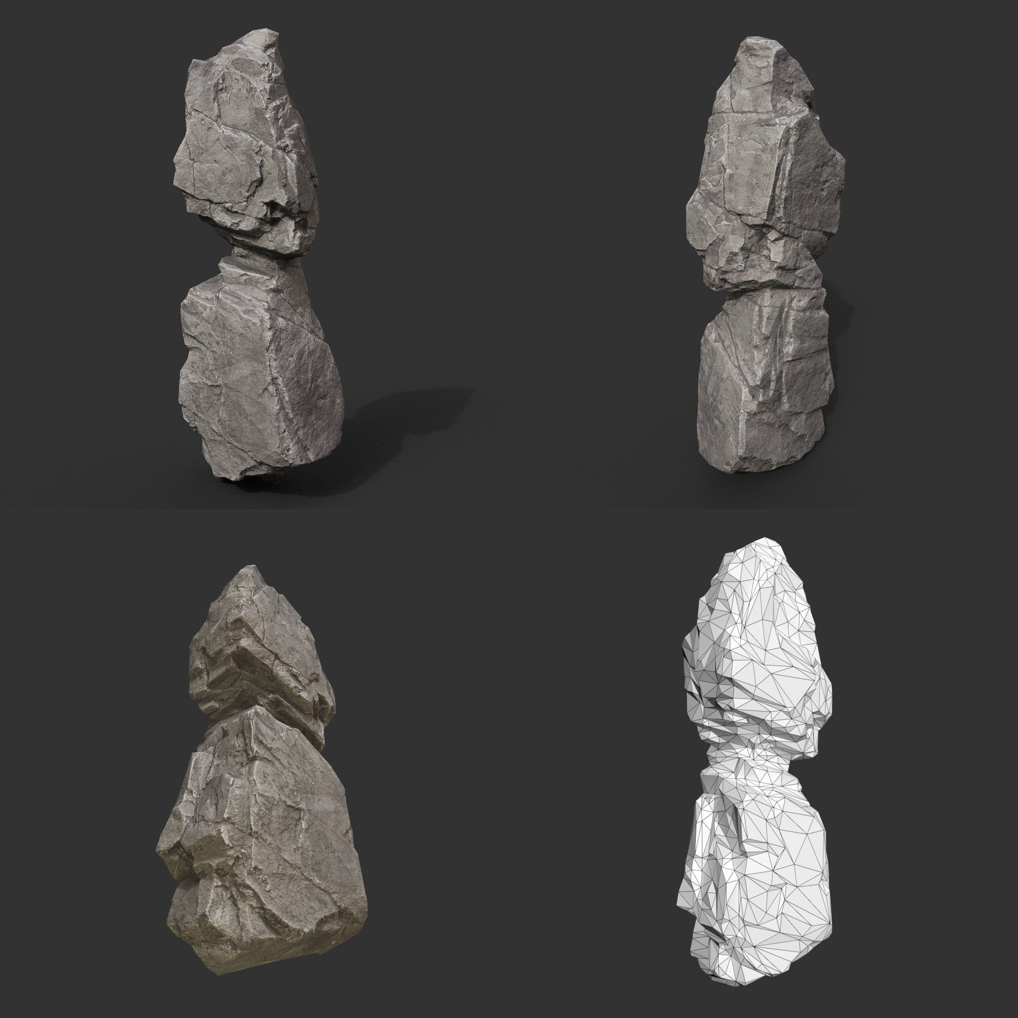 Gray Vertical Rock Modular 221120 - Ultra HD 16K Texture Low-poly 3D model_14
