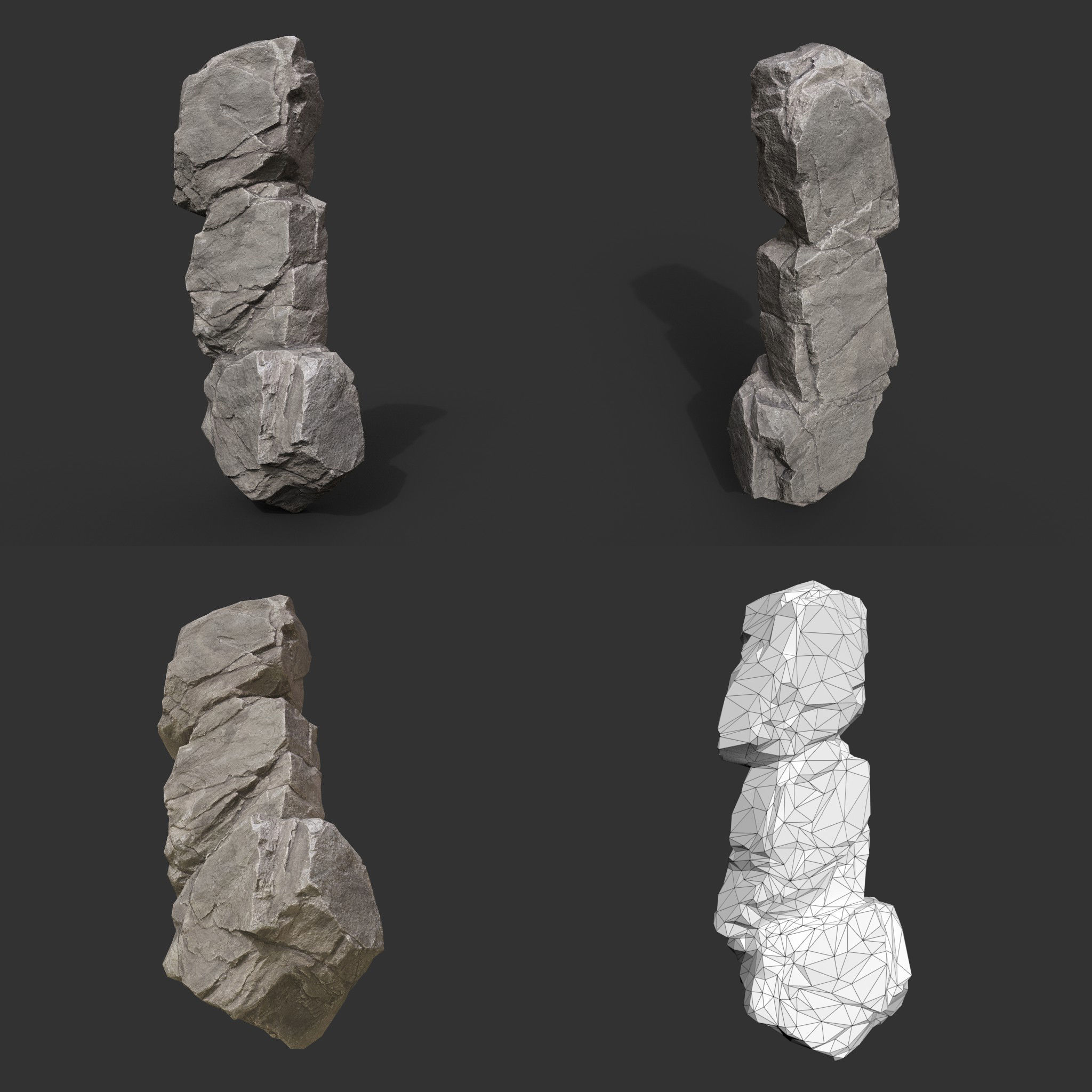 Gray Vertical Rock Modular 221120 - Ultra HD 16K Texture Low-poly 3D model_10