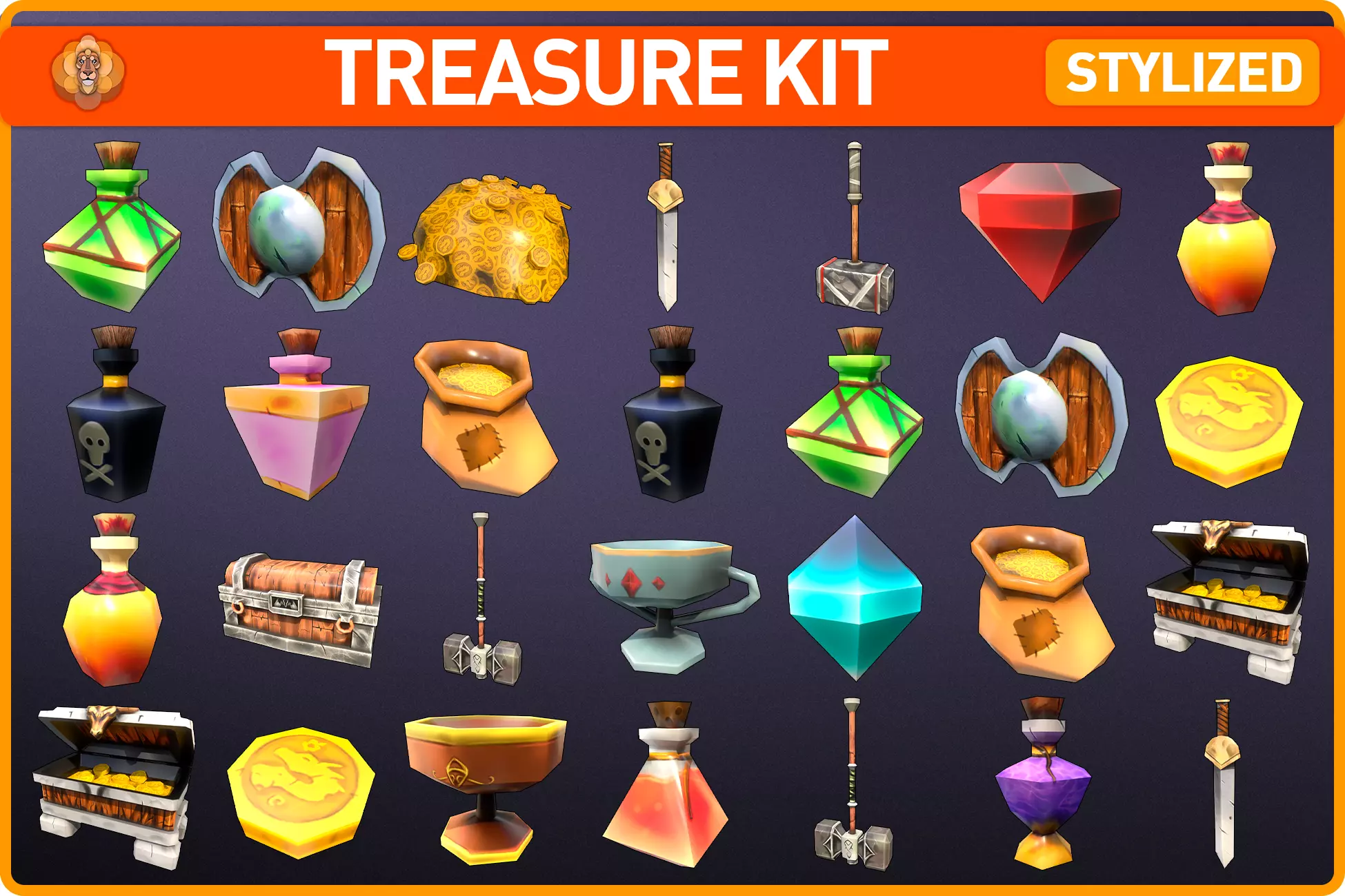 Treasure Chest Kit Low-poly 3D model_0