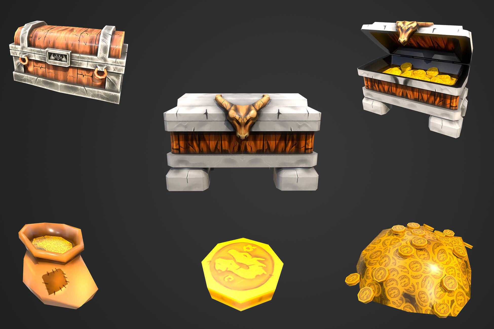 Treasure Chest Kit Low-poly 3D model_1