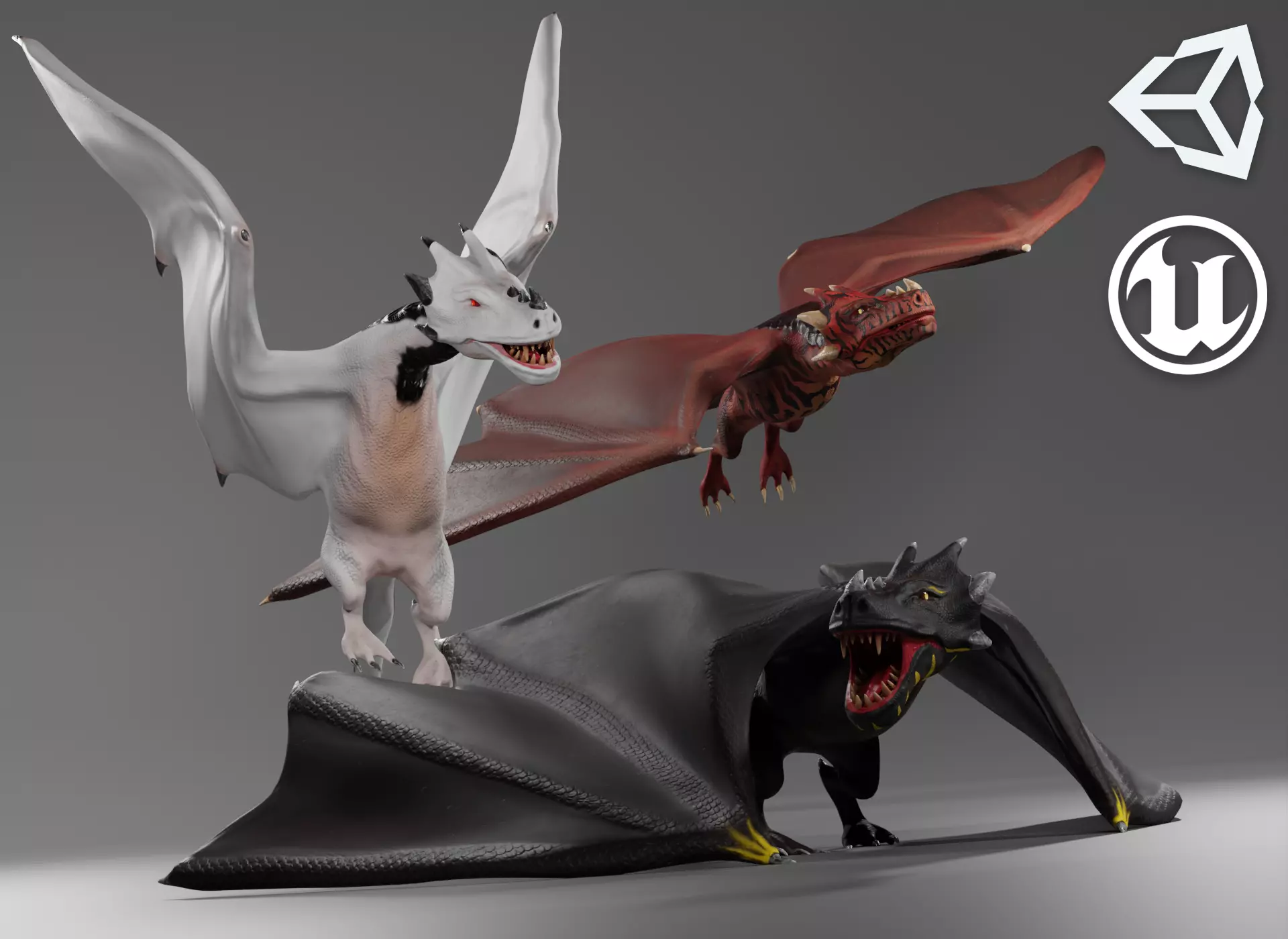 Fantasy Fire Dragons Low-poly 3D model_0