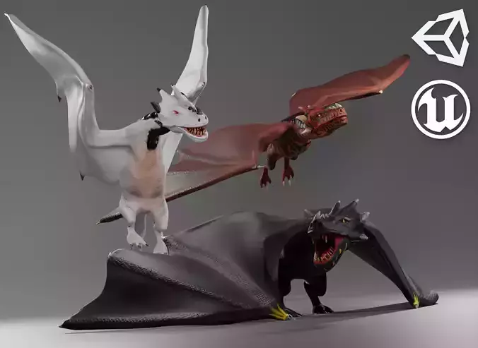 Fantasy Fire Dragons Low-poly 3D model