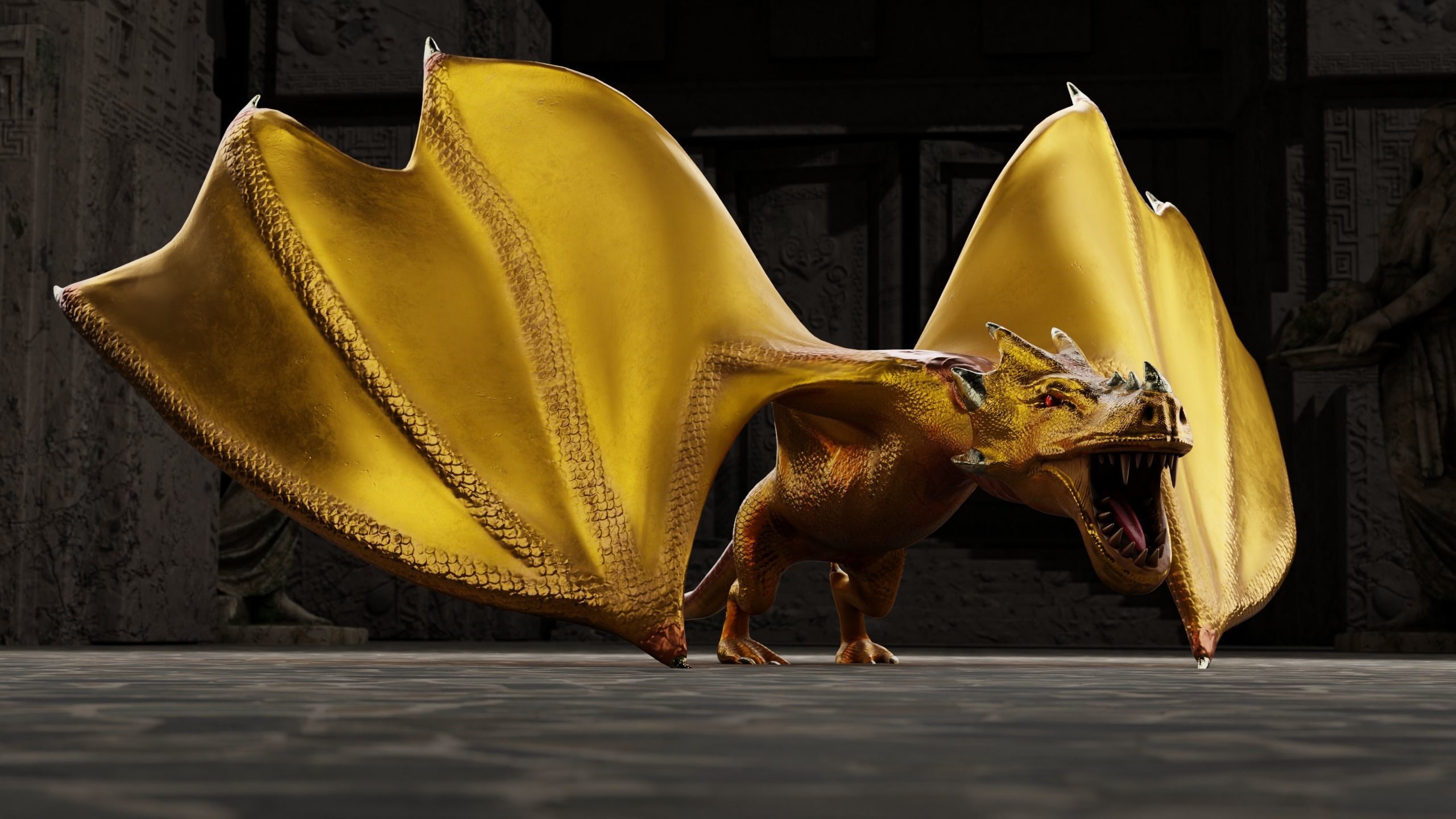 Fantasy Fire Dragons Low-poly 3D model_16