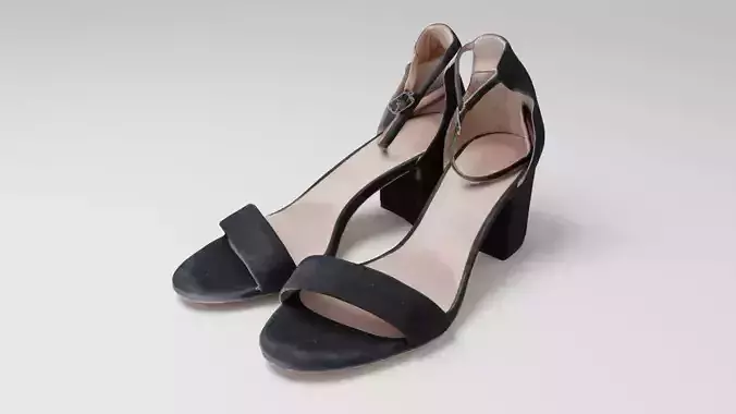 Pair of black womans heeled sandals sandal on heel 3D model