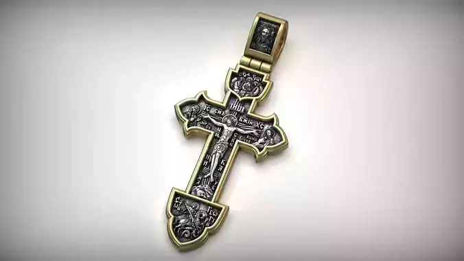 Orthodox Crucifix Jesus Christ Cross With Archangel and Saints 3D print model