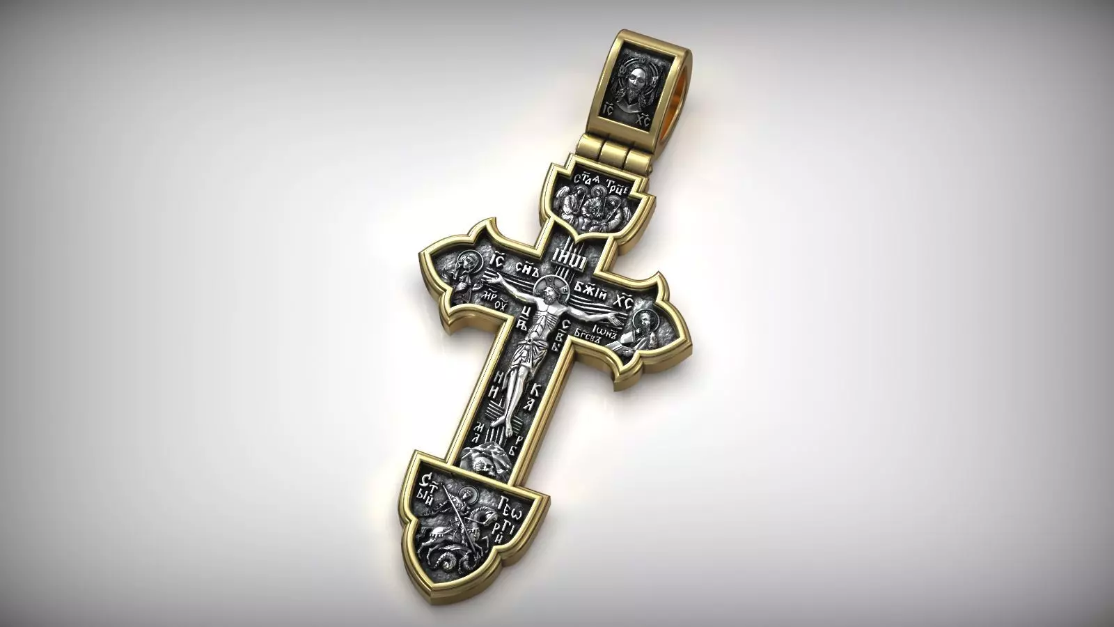 Orthodox Crucifix Jesus Christ Cross With Archangel and Saints 3D print model_0