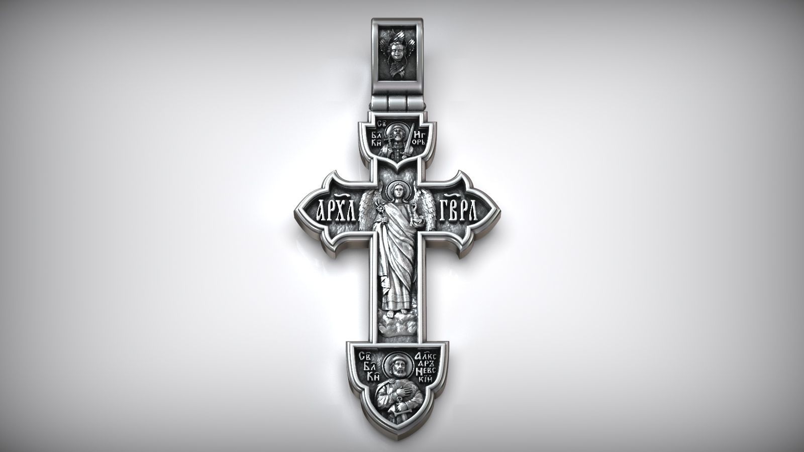 Orthodox Crucifix Jesus Christ Cross With Archangel and Saints 3D print model_5