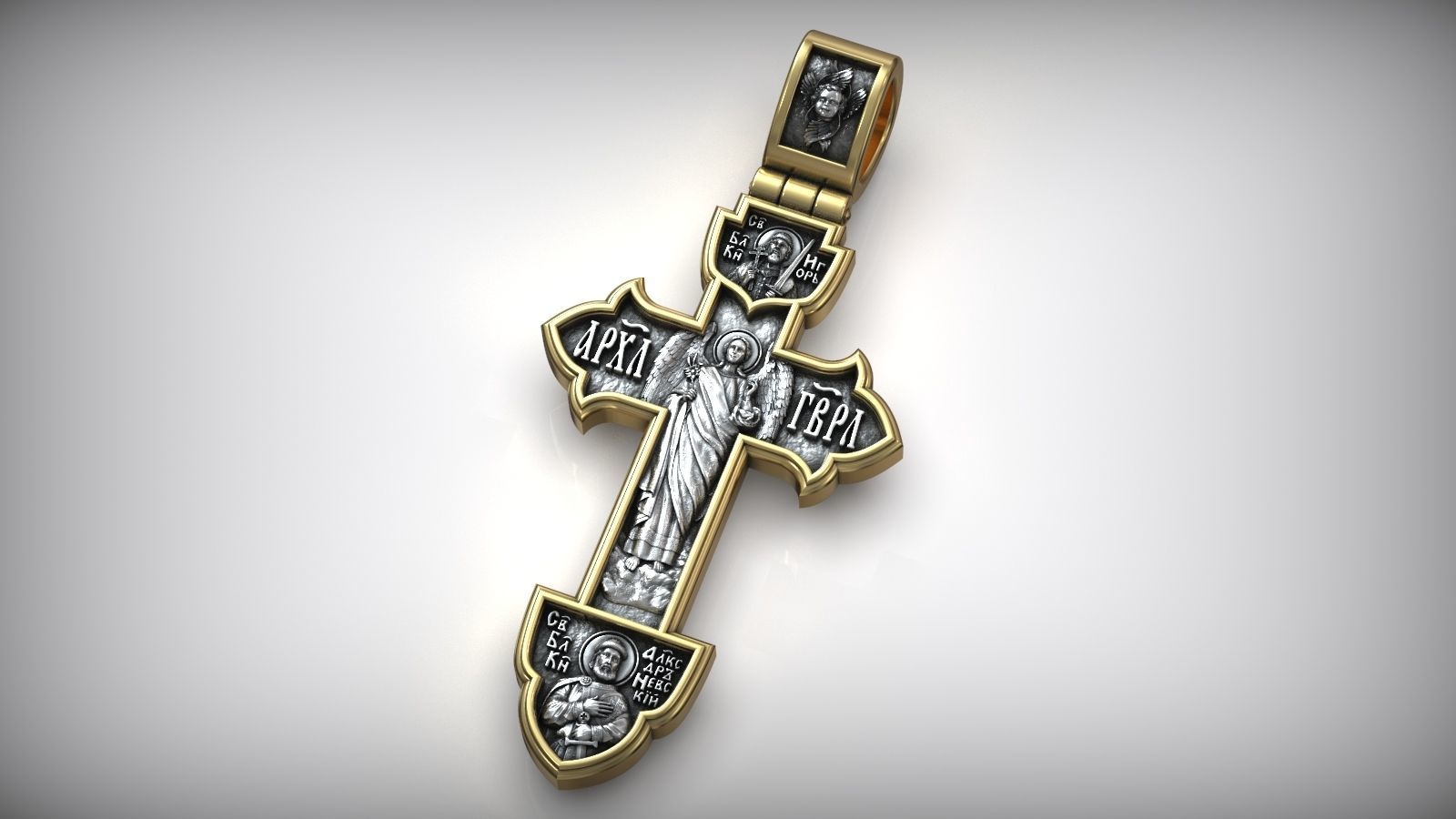 Orthodox Crucifix Jesus Christ Cross With Archangel and Saints 3D print model_1