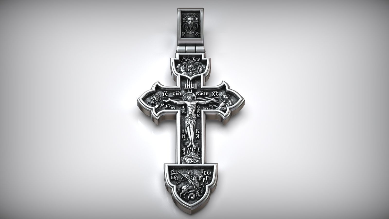 Orthodox Crucifix Jesus Christ Cross With Archangel and Saints 3D print model_4