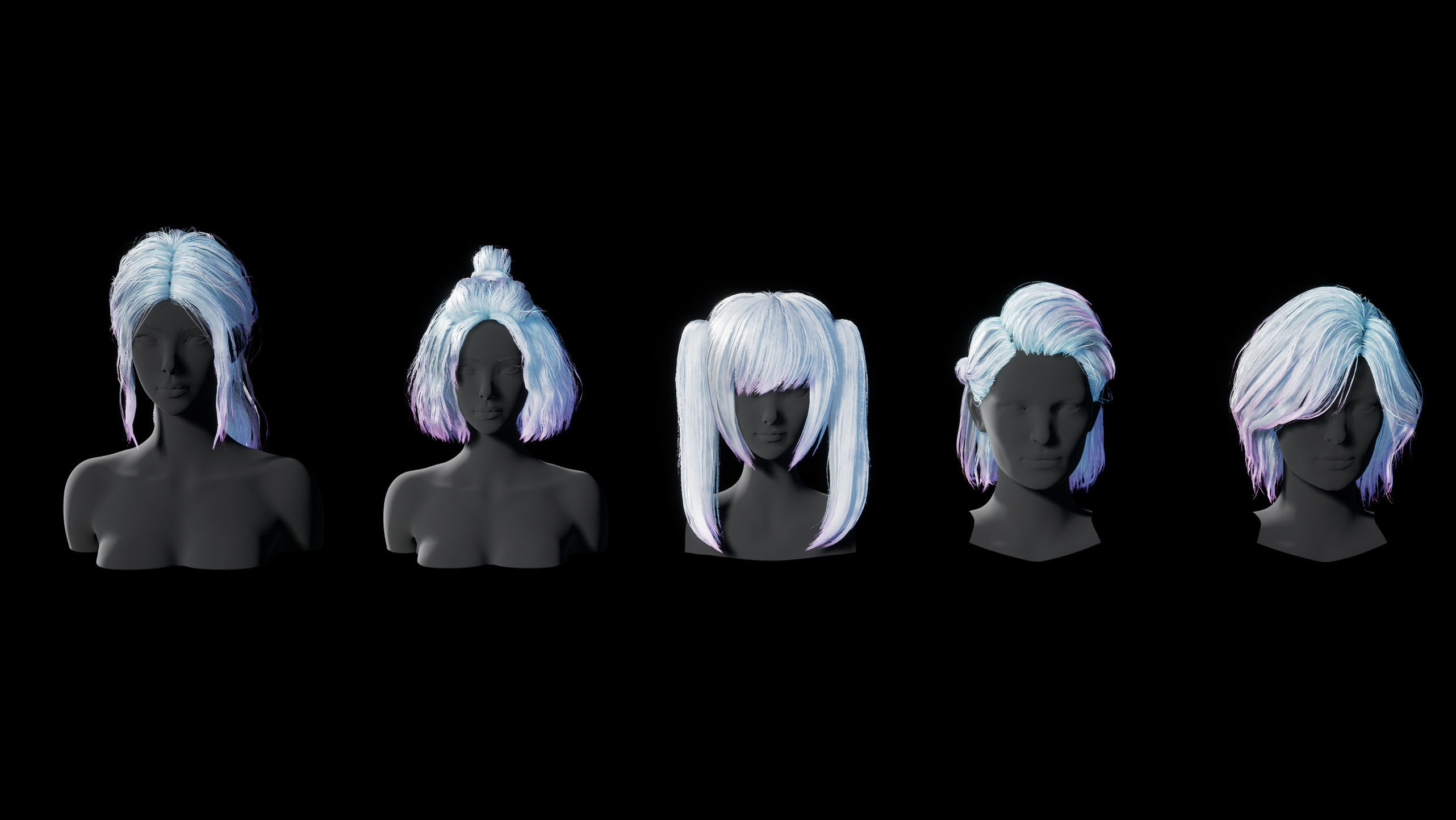3D model Hairstyle pack1 x5 pieces PBR Rigging Skinning VR / AR / low ...