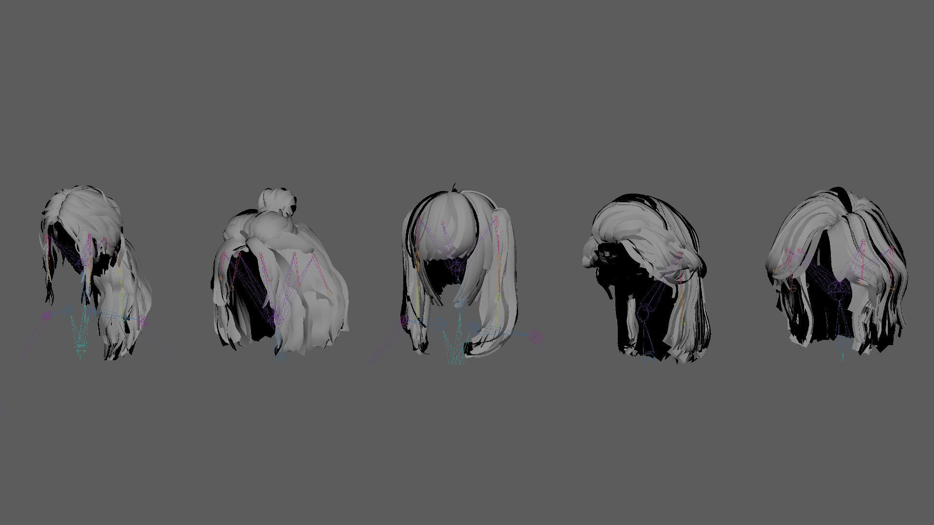 3D model Hairstyle pack1 x5 pieces PBR Rigging Skinning VR / AR / low ...