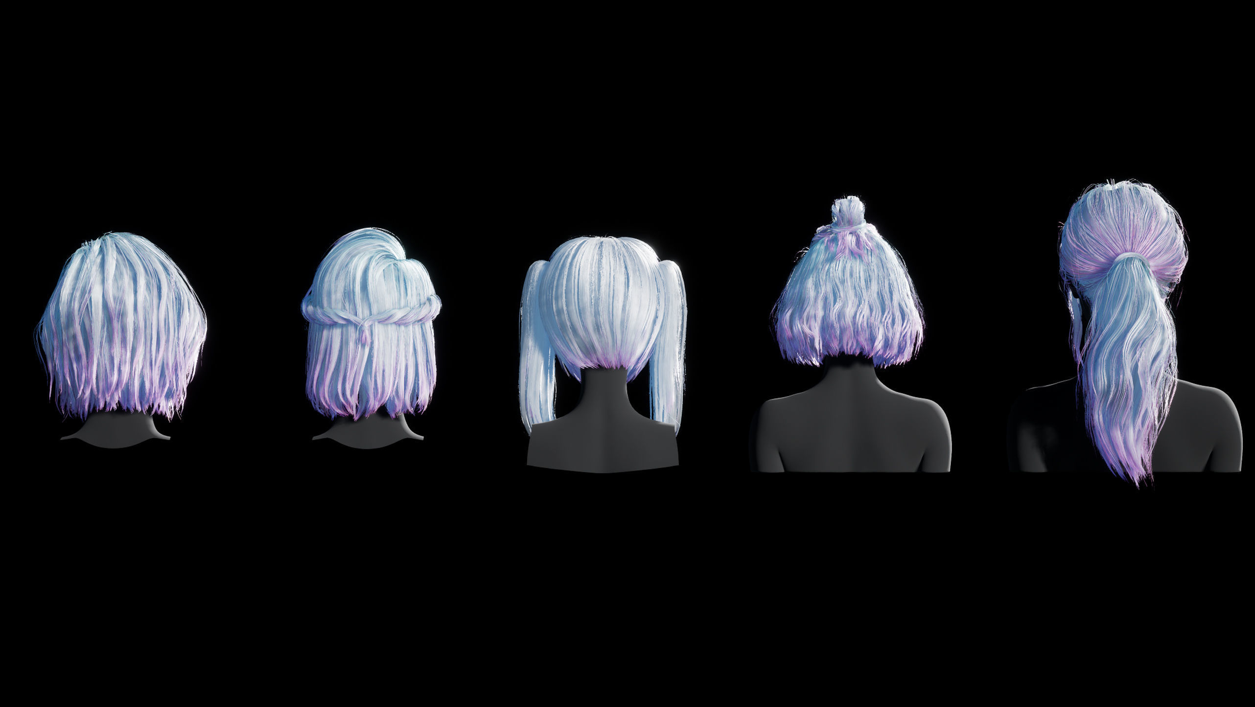 3D model Hairstyle pack1 x5 pieces PBR Rigging Skinning VR / AR / low ...