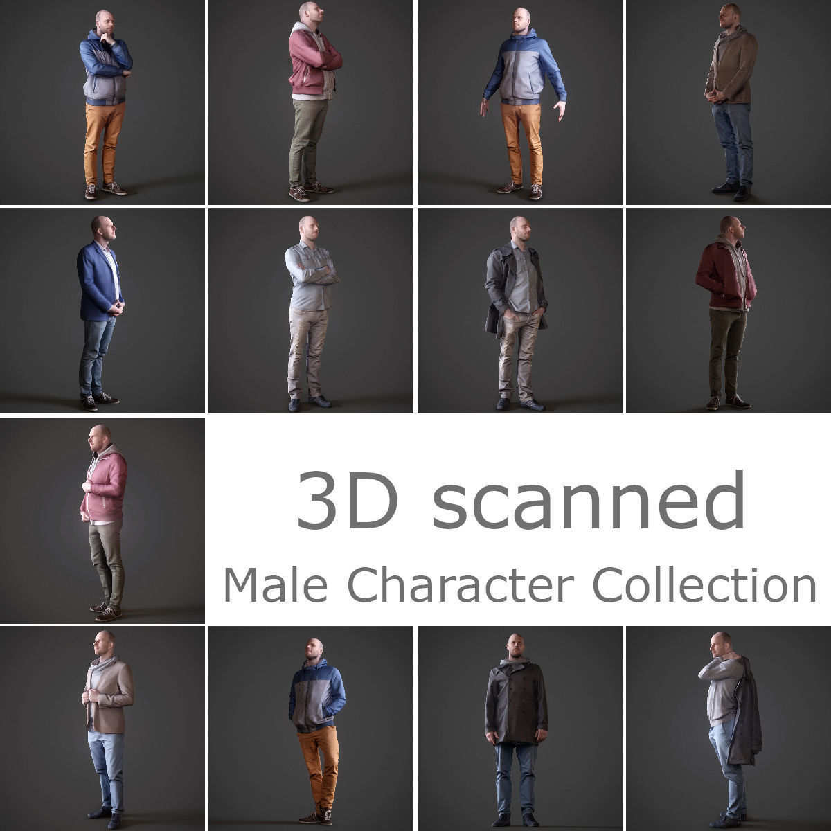 12 Casual Male Characters Low-poly 3D model_1
