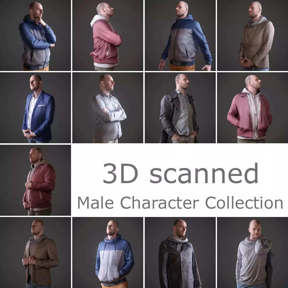 12 Casual Male Characters Low-poly 3D model_0