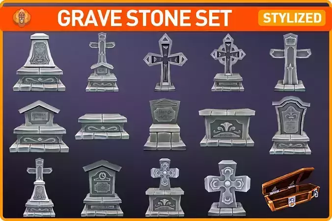 Grave Stone Bundle 3D model