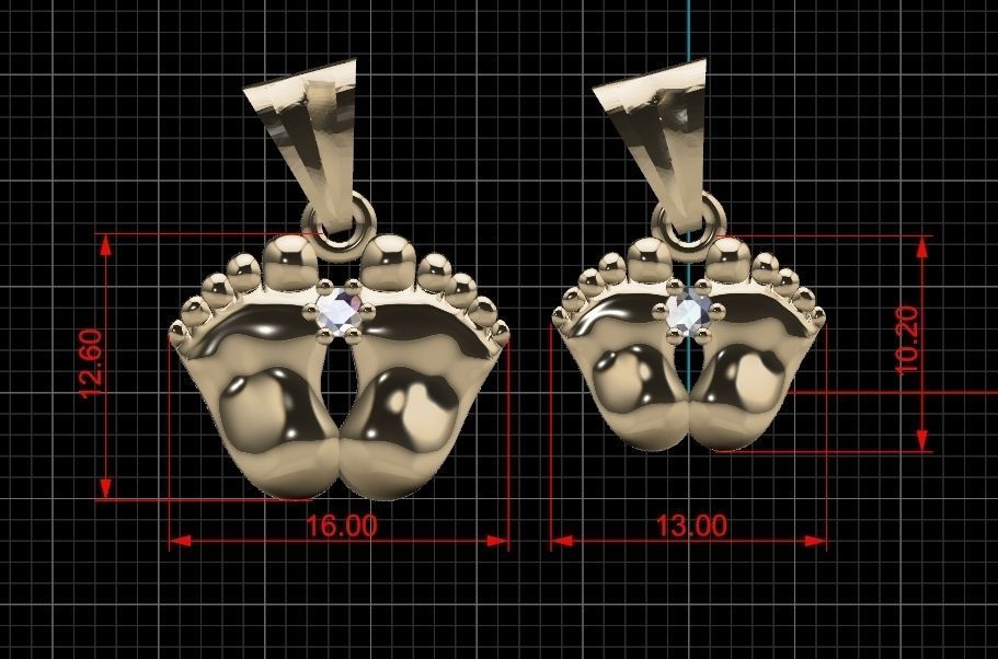 MGold015-3p Baby Foots 2 Pendants 3D print model_1