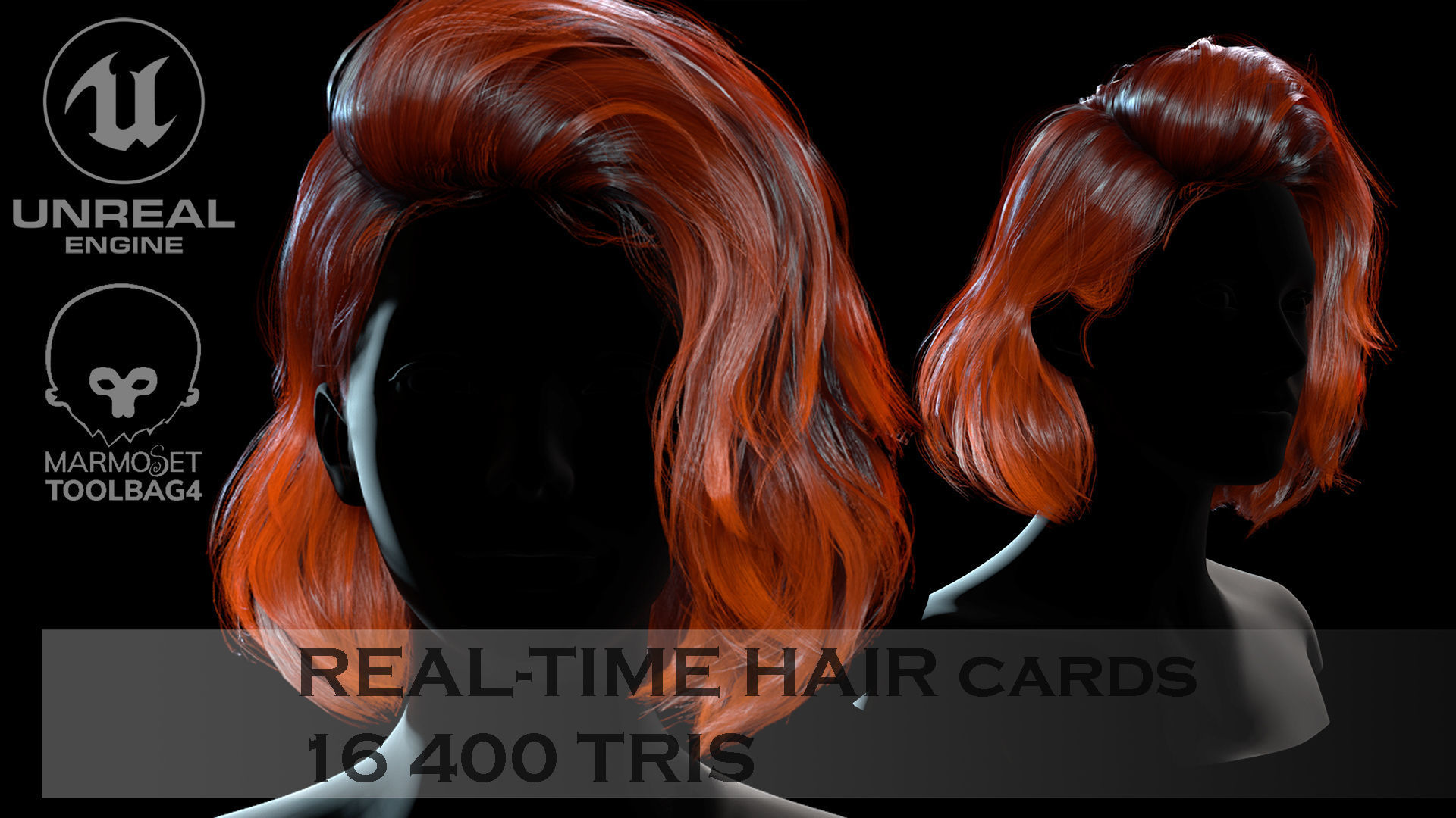 Hairstyle pack2 x5 pieces PBR Rigging Skinnin Low-poly 3D model_9