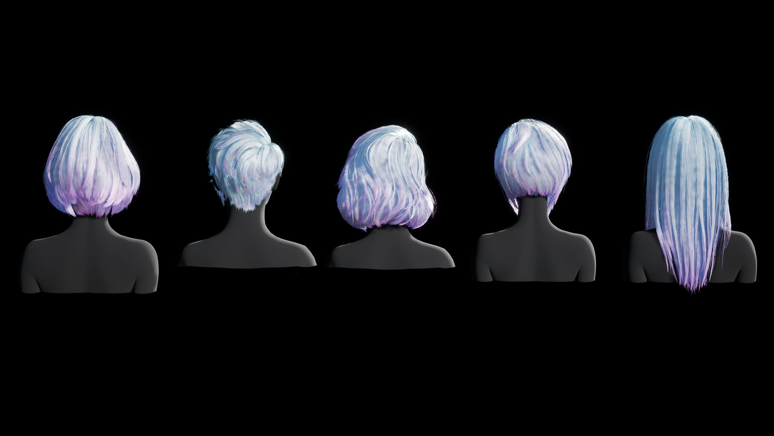 Hairstyle pack2 x5 pieces PBR Rigging Skinnin Low-poly 3D model_3