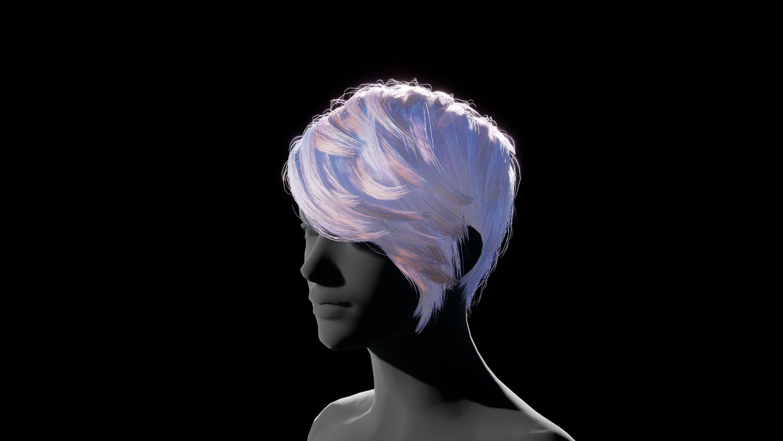 Hairstyle pack2 x5 pieces PBR Rigging Skinnin Low-poly 3D model_12