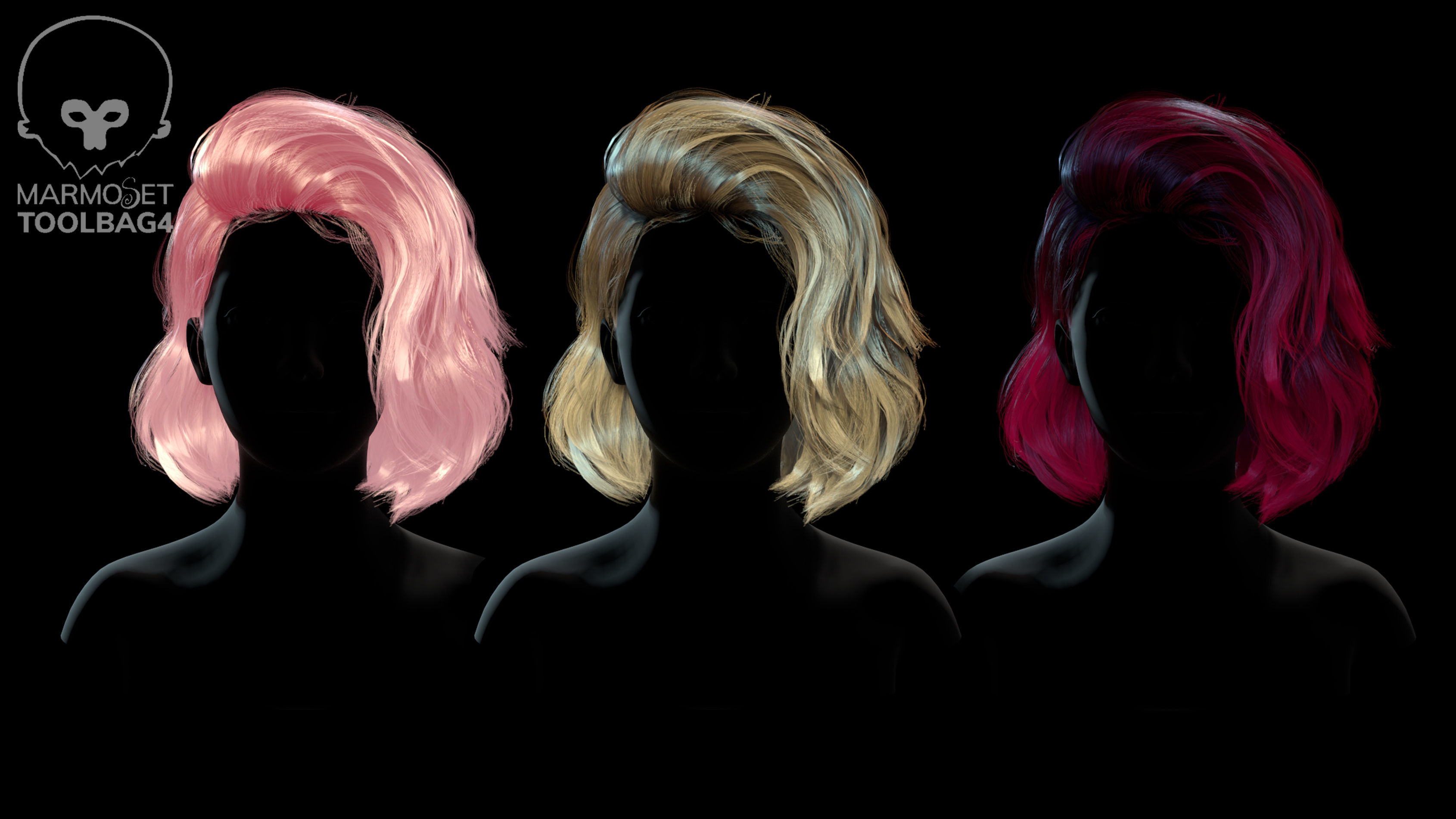 Hairstyle pack2 x5 pieces PBR Rigging Skinnin Low-poly 3D model_8