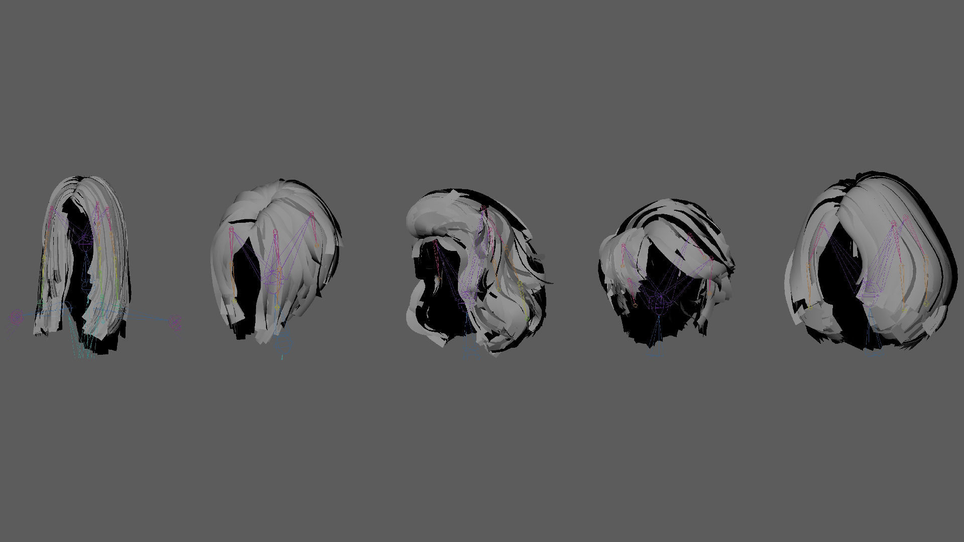 Hairstyle pack2 x5 pieces PBR Rigging Skinnin Low-poly 3D model_4